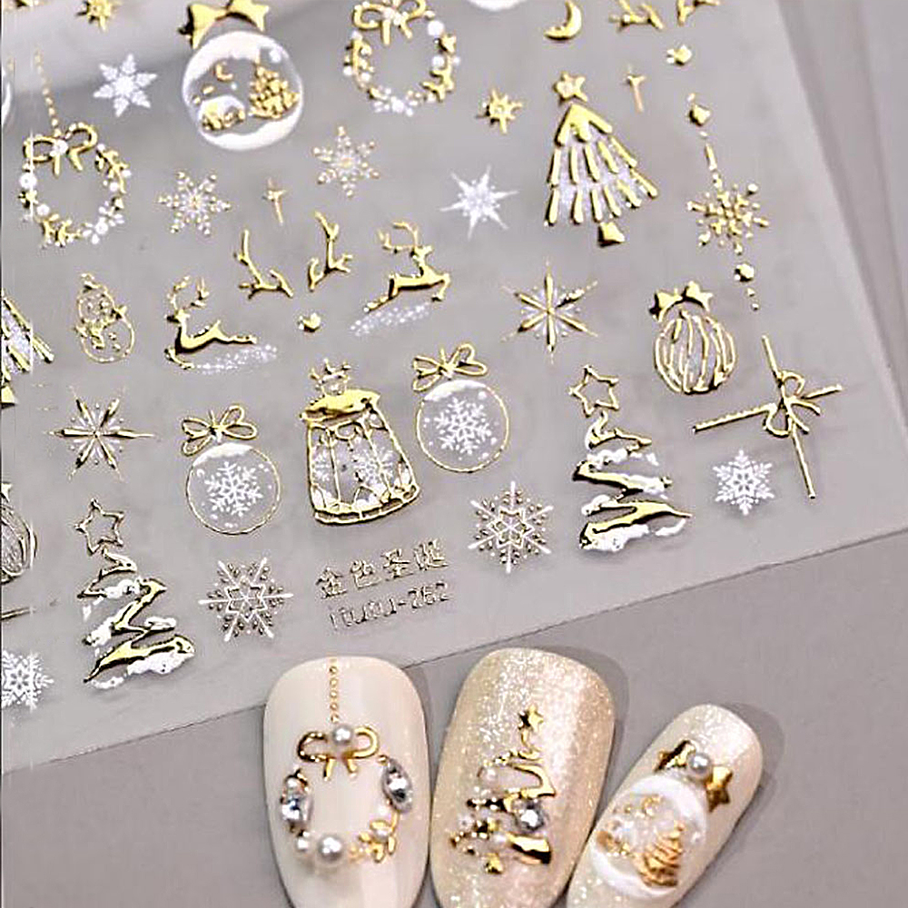 Nail Art Xmas Stickers - 5D Bronzing Gold Christmas Nail Art