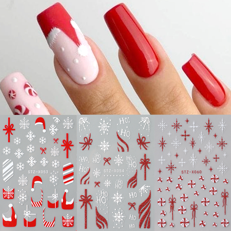 Nail Art Xmas Stickers - 3pc 3D Festive Christmas Nail Art