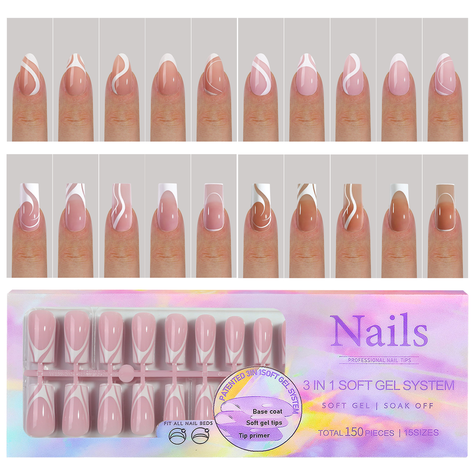 Nail Art Extension - 150Pcs/Set French Ballet Press on Nails