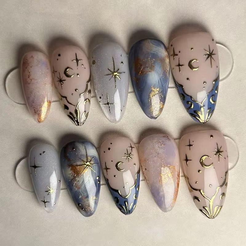 Nail Art Overlay - 24Pcs Short Almond Nails Set Full
