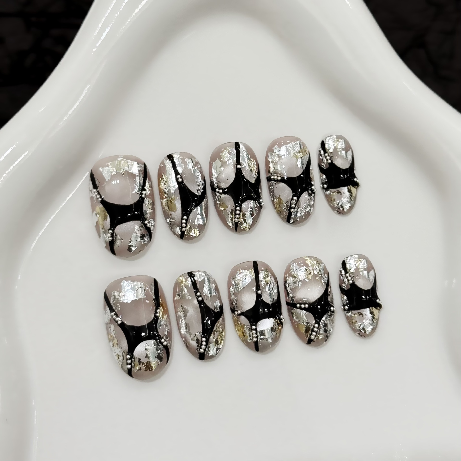 Nail Art Emerald - 10pcs Pure Hand Pressed Short Oval