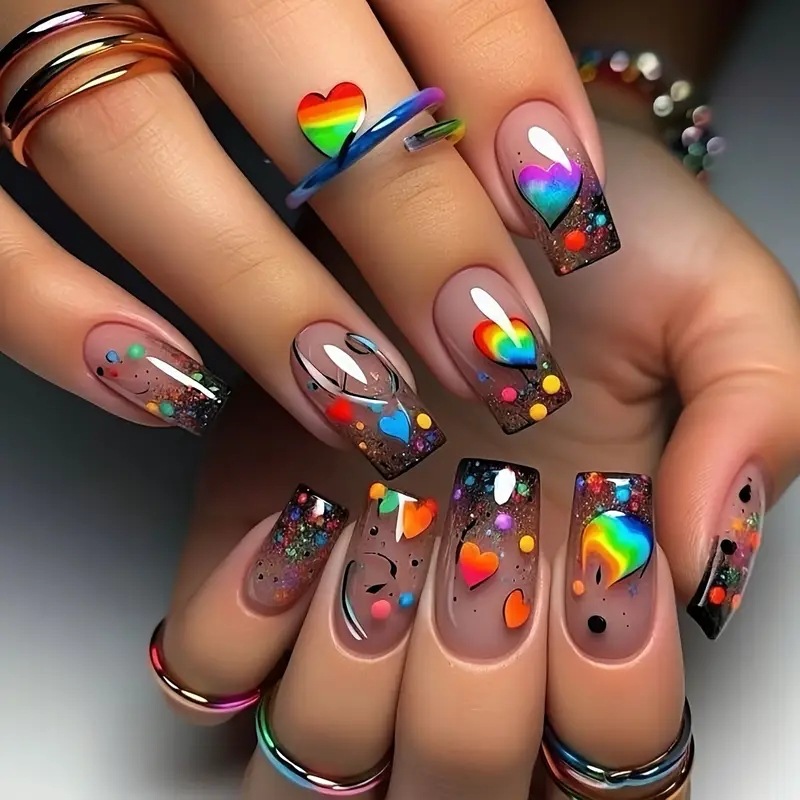 Nail Art Rainbow - 24PCS Nude Press on Nails Short