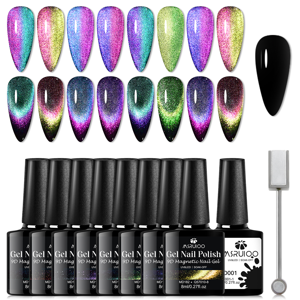Nail Art Rainbow - 10pcs 8ml 9D Rainbow Cat Magnetic