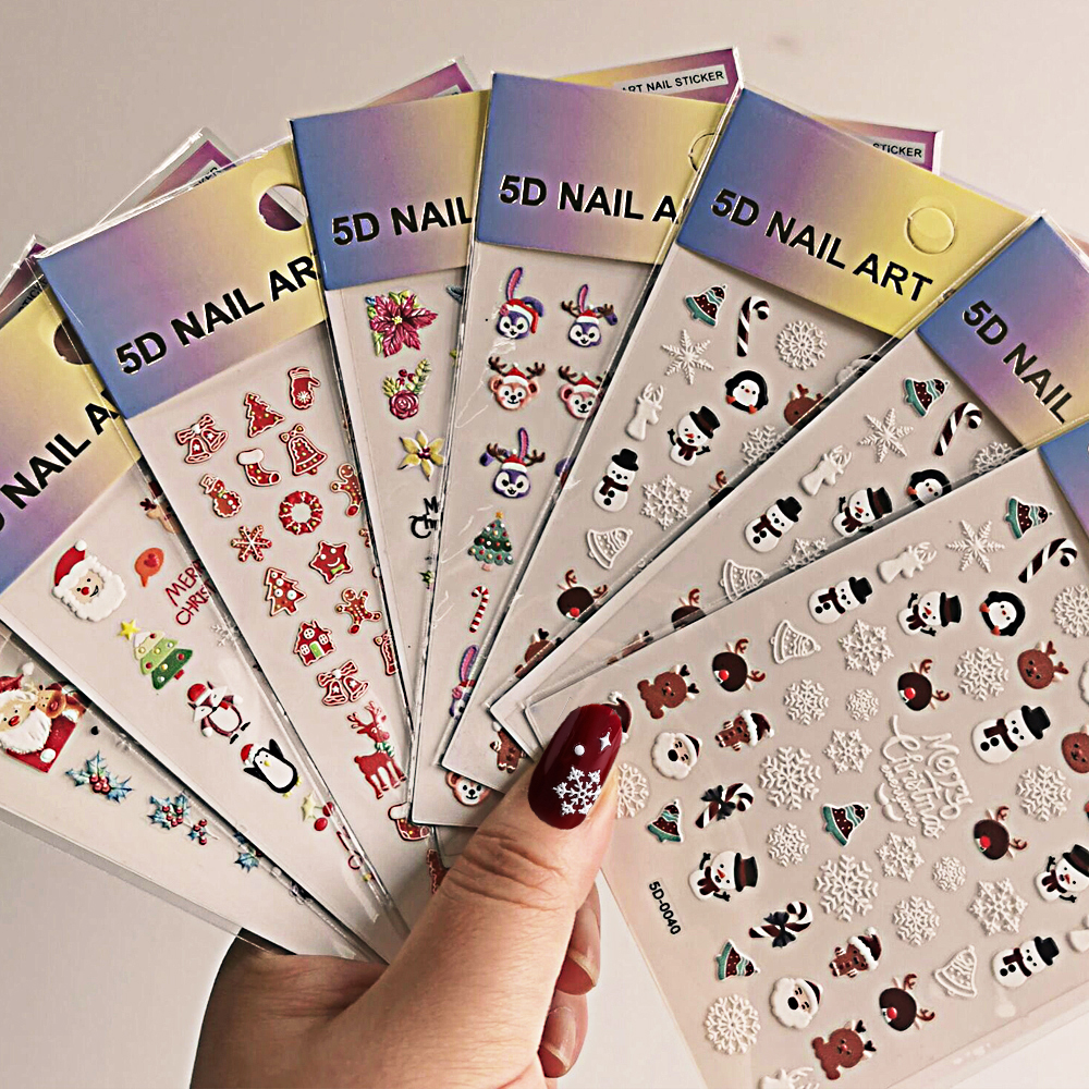 Nail Art Xmas Stickers - 5D Embossed Snowflake Christmas Nail Art
