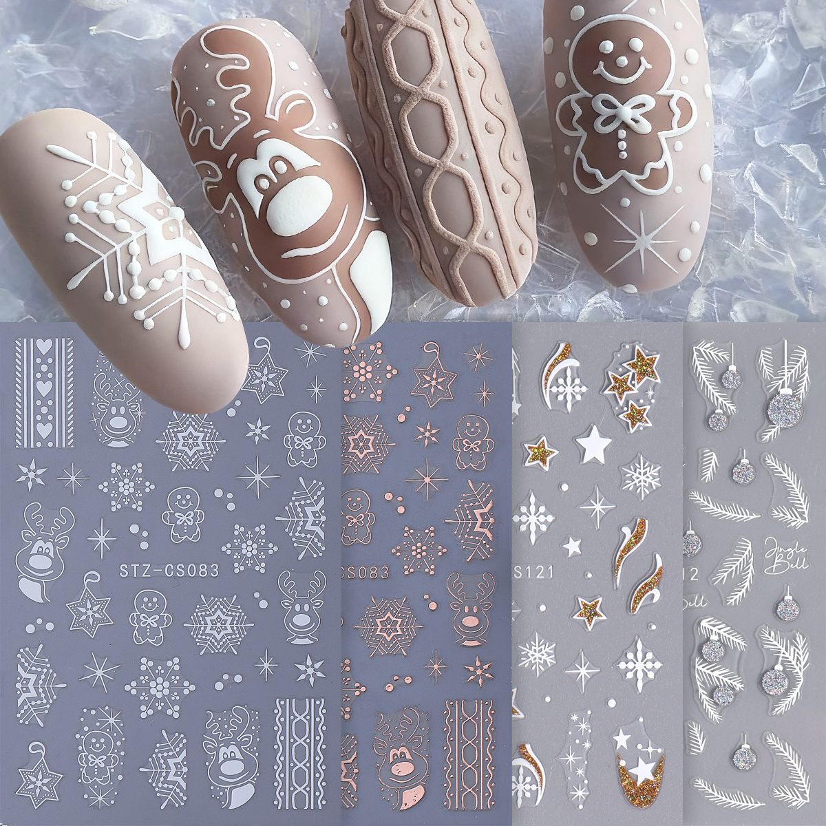 Nail Art Xmas Design - 4pcs Winter Cartoon Christmas Metallic Nail