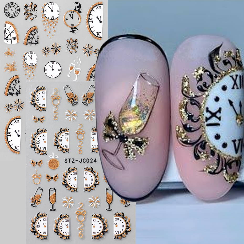 Nail Art Old Money - 2 pcs 3D New Year Clock