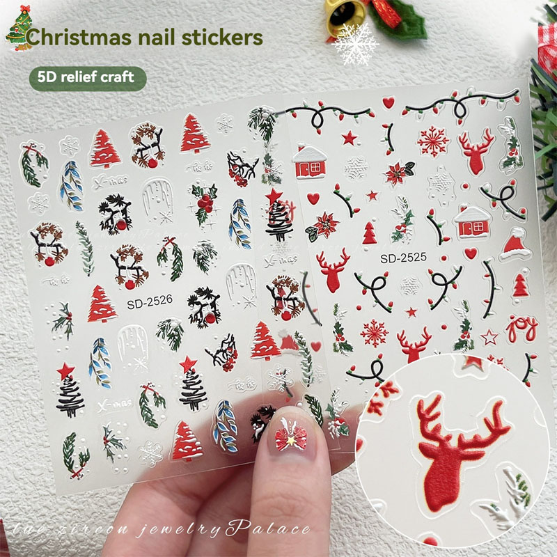 Nail Art Xmas Stickers - 1pcs Christmas 5D Embossed Nail Art
