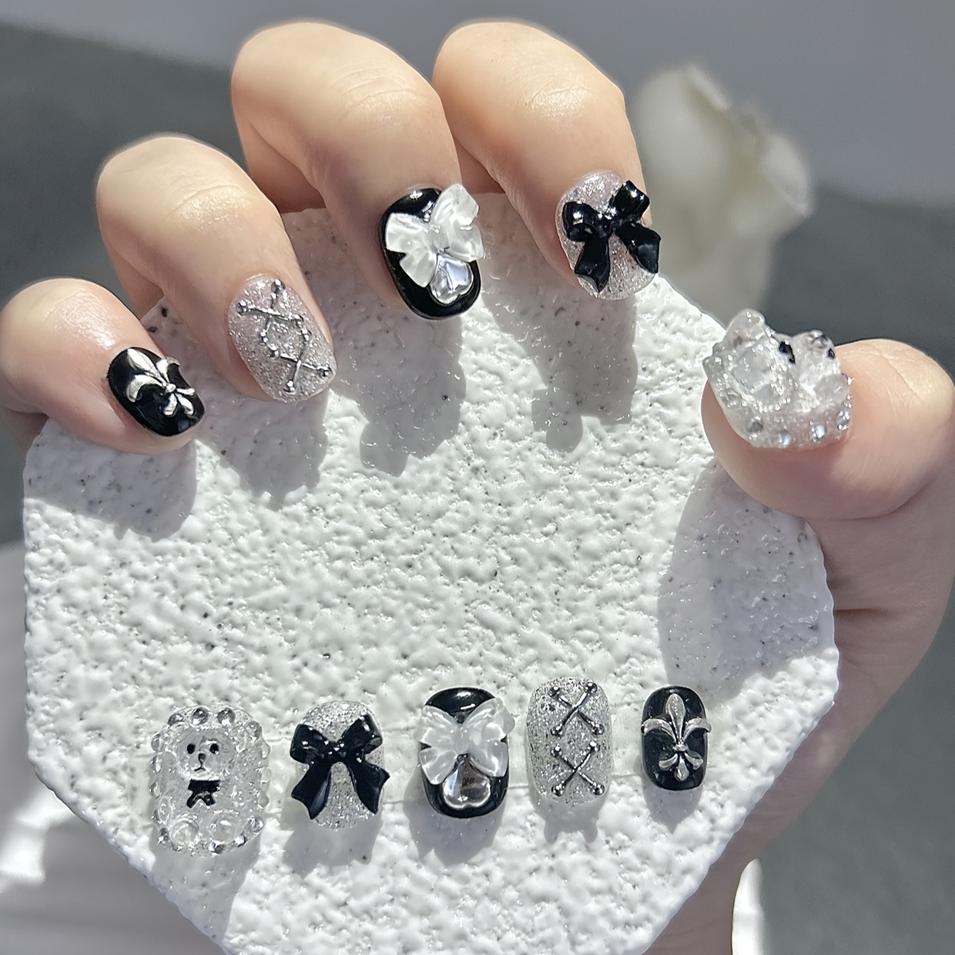 Nail Art Overlay - 10 PCS Sheer Lace Bear Nail