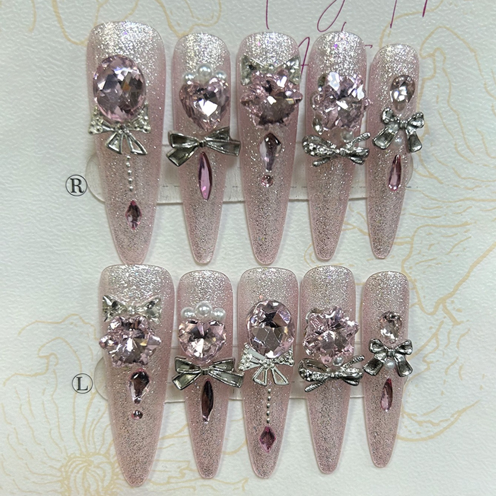 Nail Art Overlay - Luxury Pink Cat Eye Glitter Stiletto