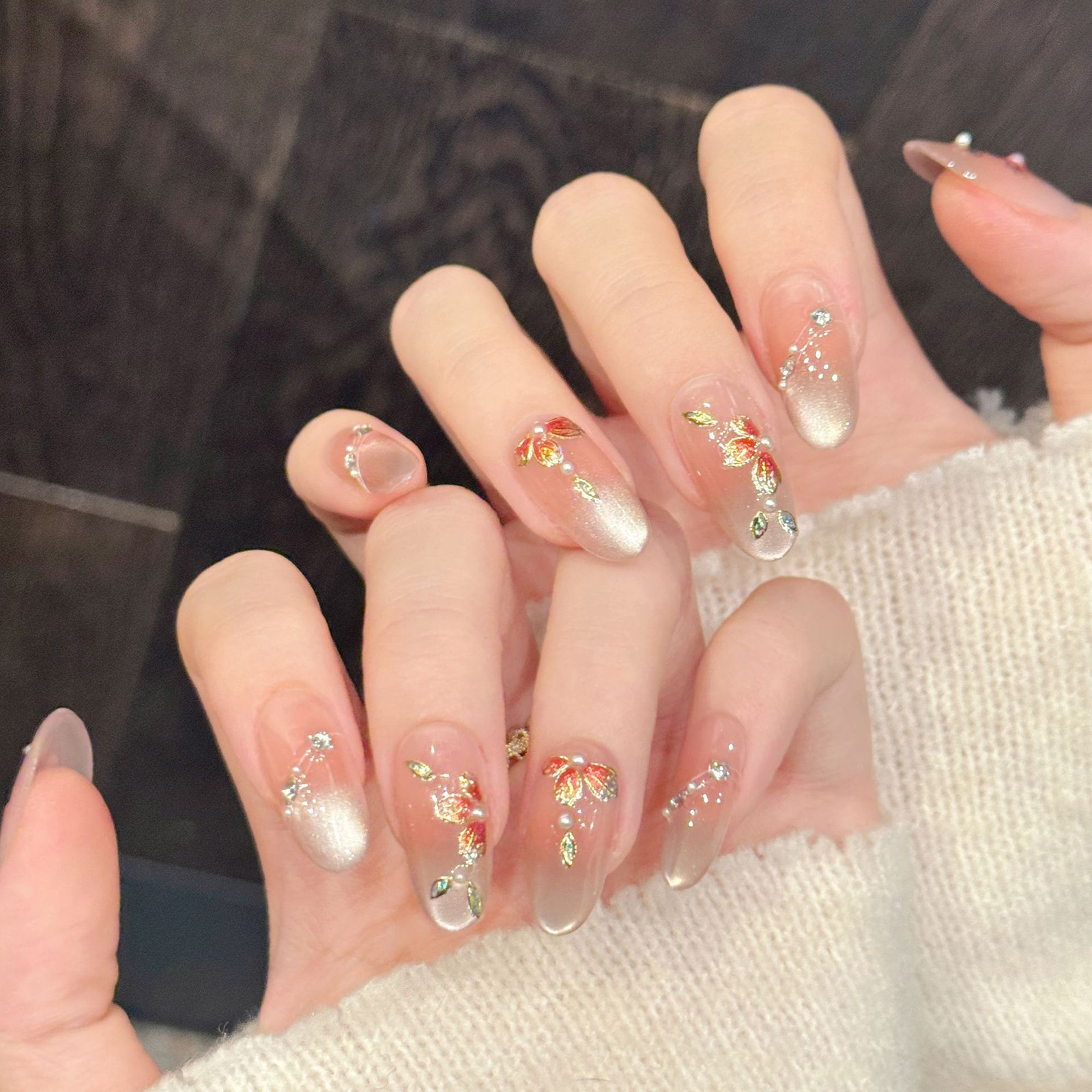 Nail Art Emerald - 10pcs Handmade Fake Nails Press On