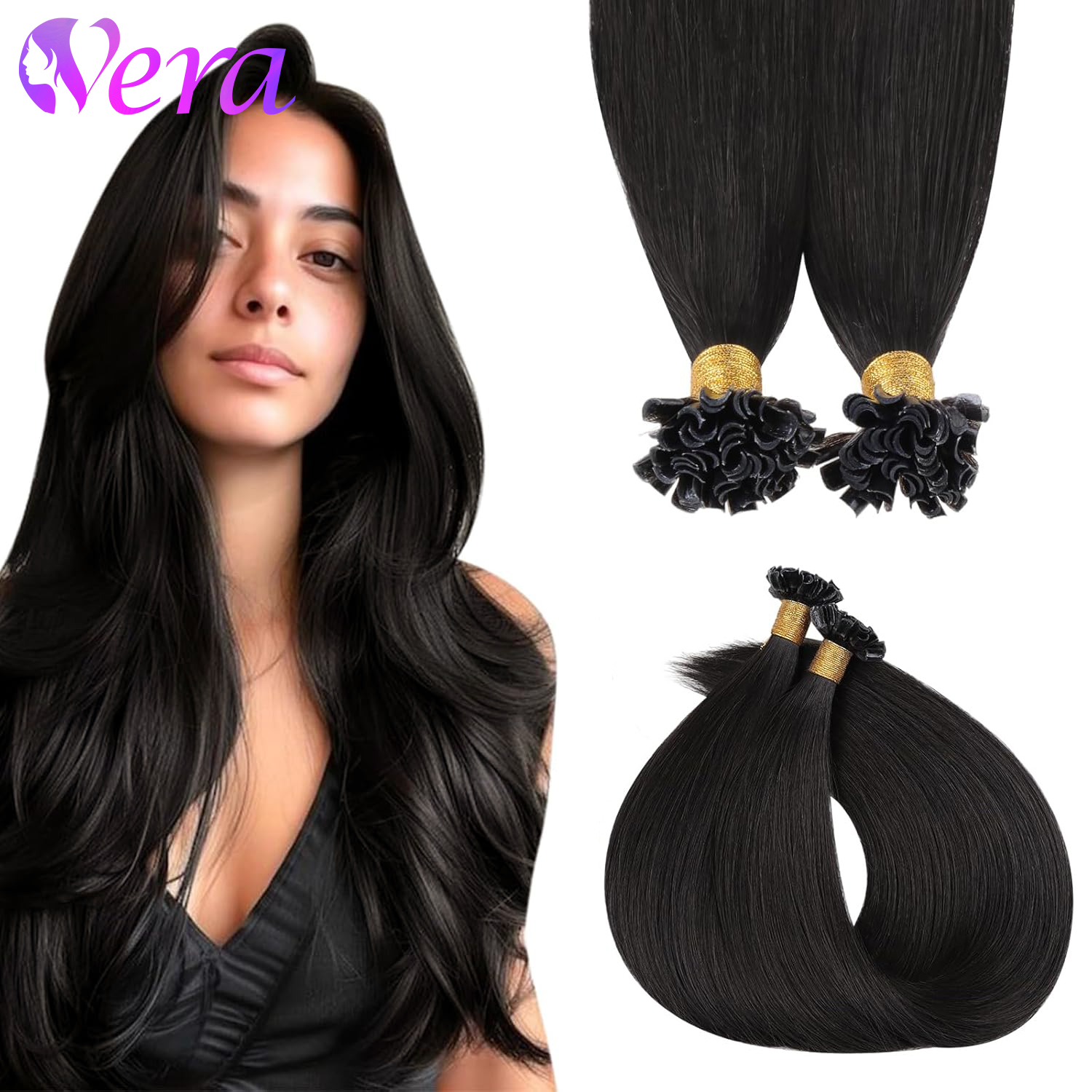 Nail Art Natural - U Tip Human Hair Extensions 50G