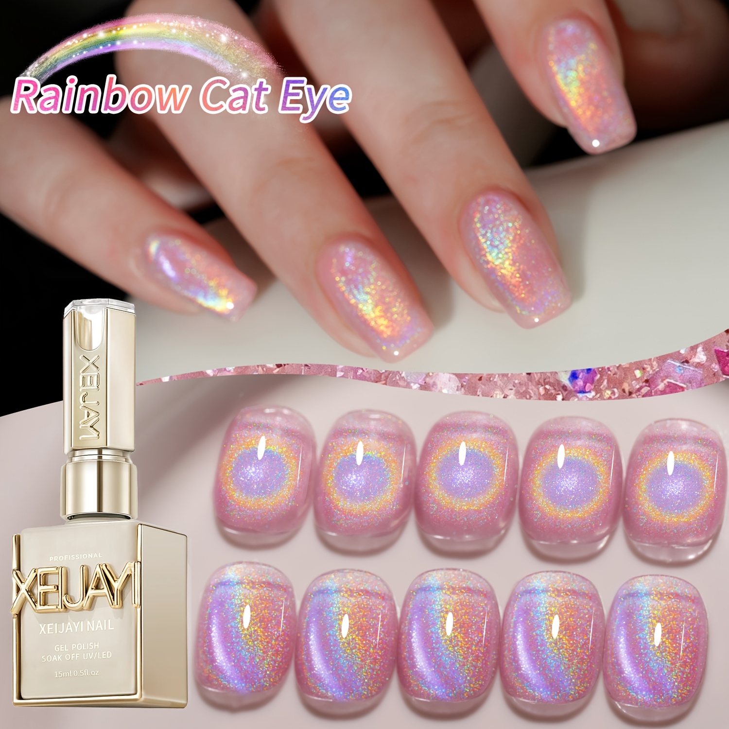 15Ml Rainbow Cat's Eye gel nai - Nail Art Rainbow ulasan dan harga