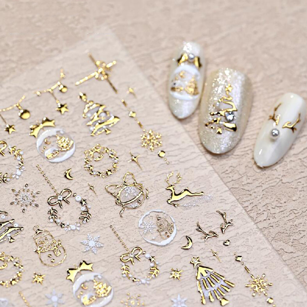 5D Bronzing Gold Christmas Nai - Nail Art Xmas Stickers ulasan dan harga