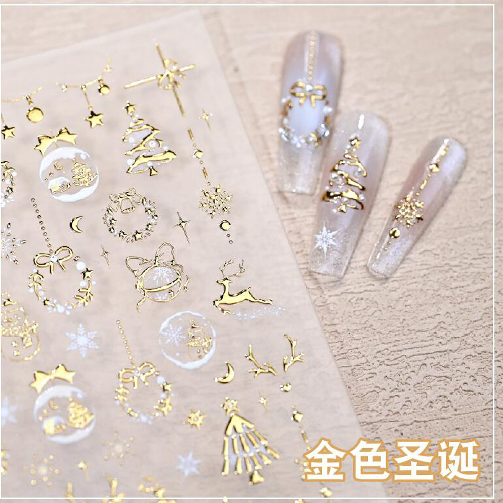 5D Bronzing Gold Christmas Nai - Nail Art Xmas Stickers ulasan dan harga