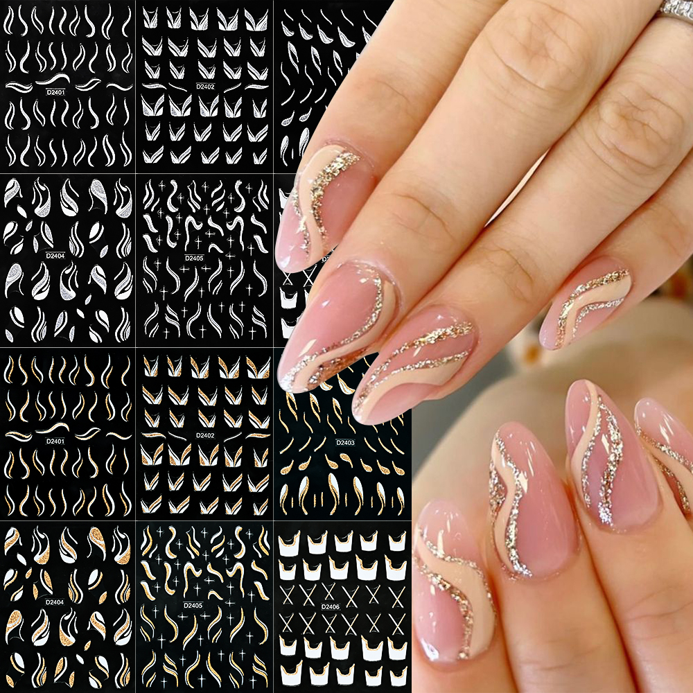 1pcs Gold Glitter French Desig - Nail Art Xmas Design ulasan dan harga