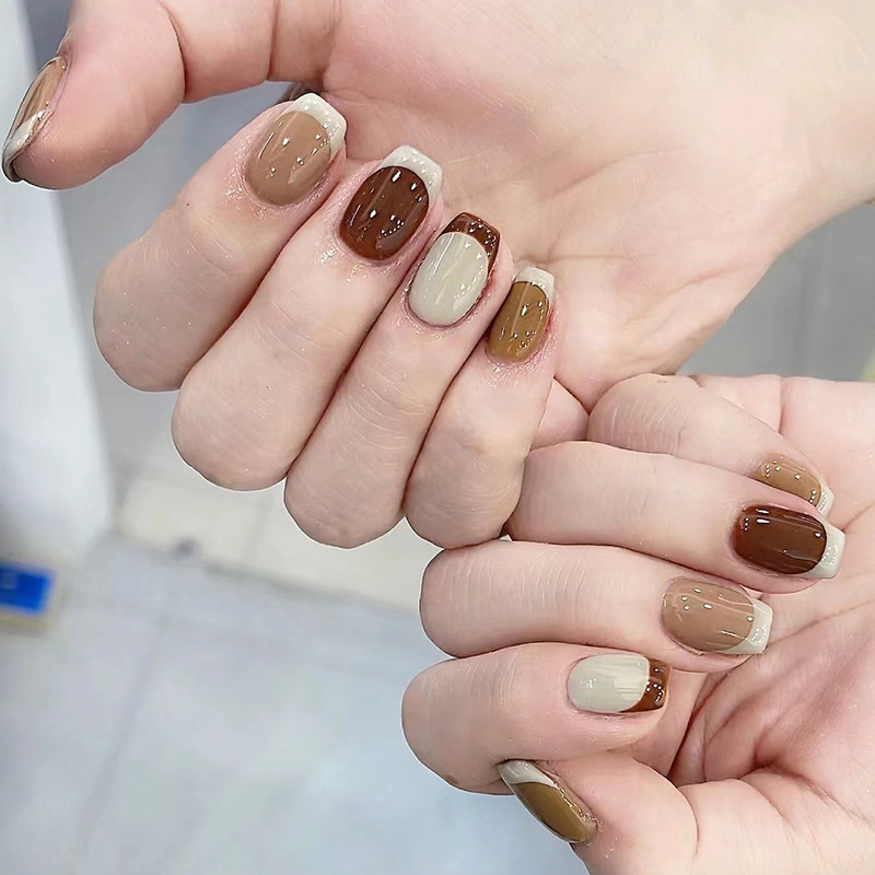 24Pcs Caramel Brown Ombre Glit - Nail Art Overlay ulasan dan harga