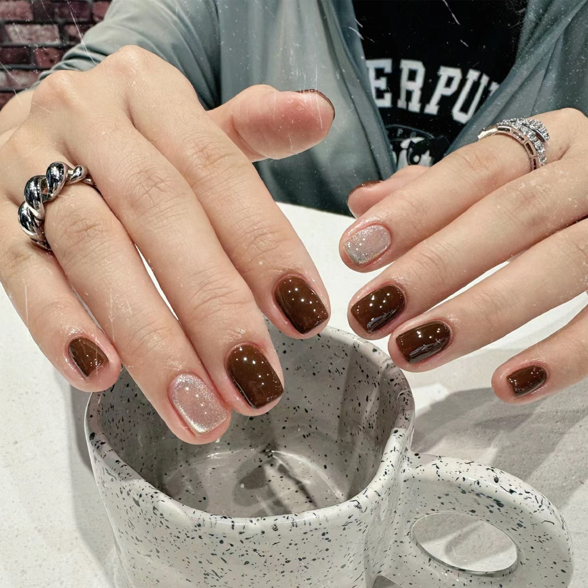 24Pcs Caramel Brown Ombre Glit - Nail Art Overlay ulasan dan harga