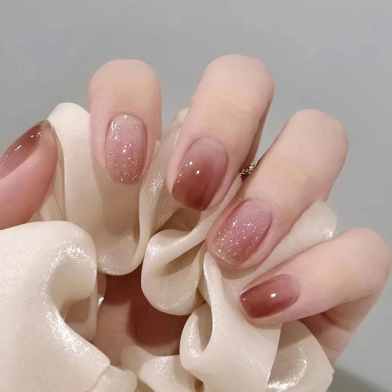 24Pcs Caramel Brown Ombre Glit - Nail Art Overlay ulasan dan harga