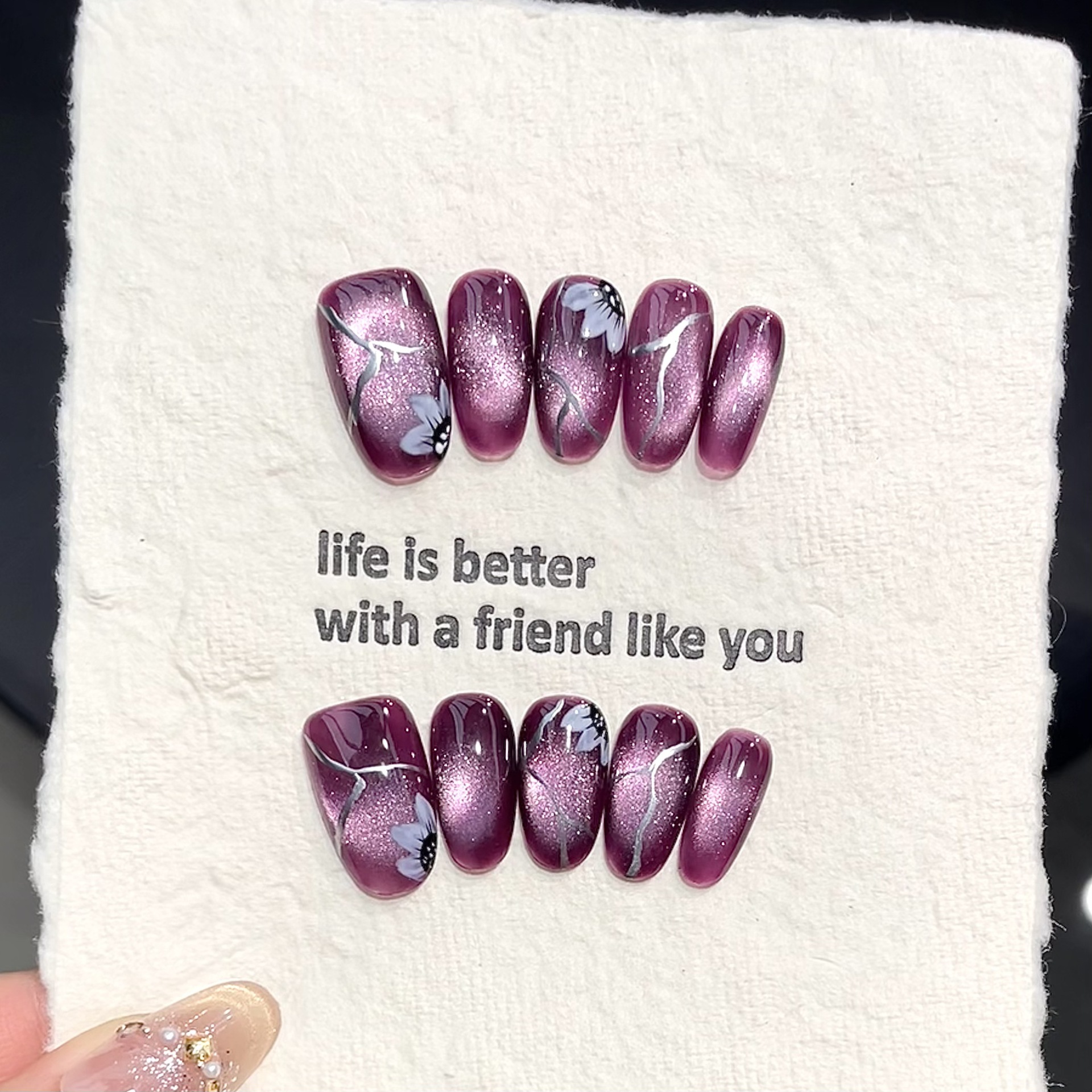 10pcs Handmade Pressed Oval Na - Nail Art Emerald ulasan dan harga