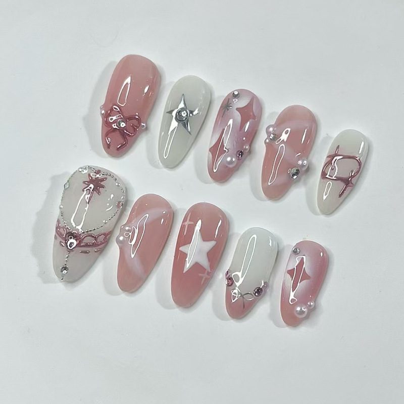 24Pcs Short Almond Nails Set F - Nail Art Overlay ulasan dan harga