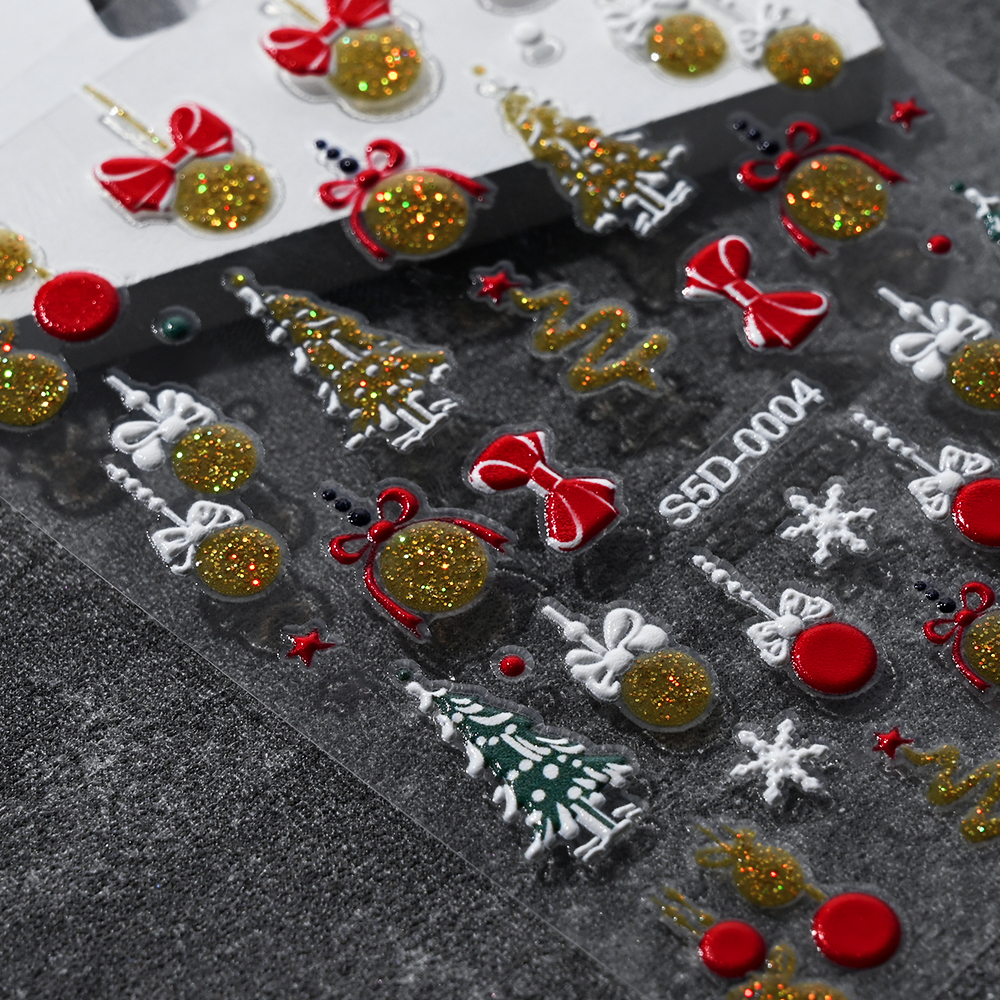 5D Gold Silver Glitter Christm - Nail Art Xmas Stickers ulasan dan harga