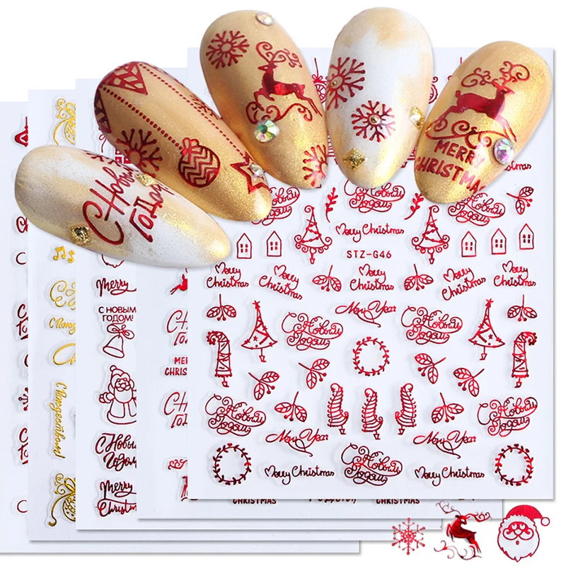 Christmas Nails Accesories Red - Nail Art Xmas Stickers ulasan dan harga