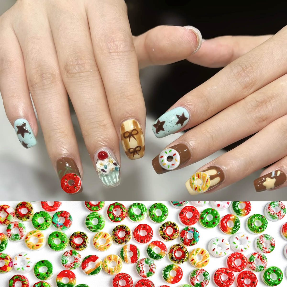 30PCS 3D Acrylic Doughnuts Bre - Nail Art Xmas Design ulasan dan harga