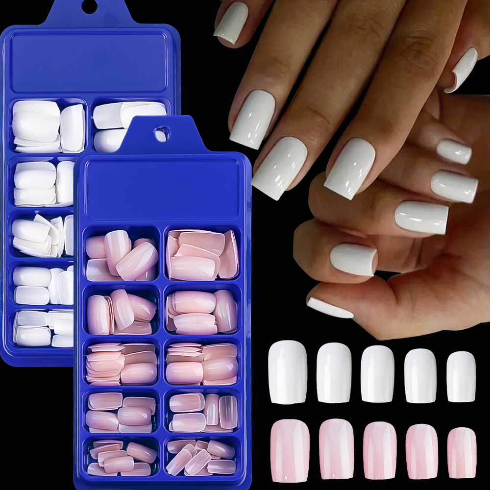 100/120pcs Pink White Press On - Nail Art Extension ulasan dan harga