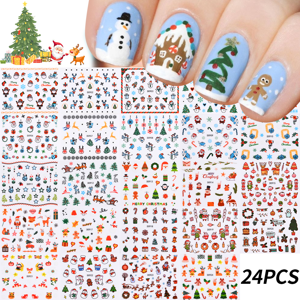 24pcs 3D Merry Christmas Nail  - Nail Art Xmas Stickers ulasan dan harga