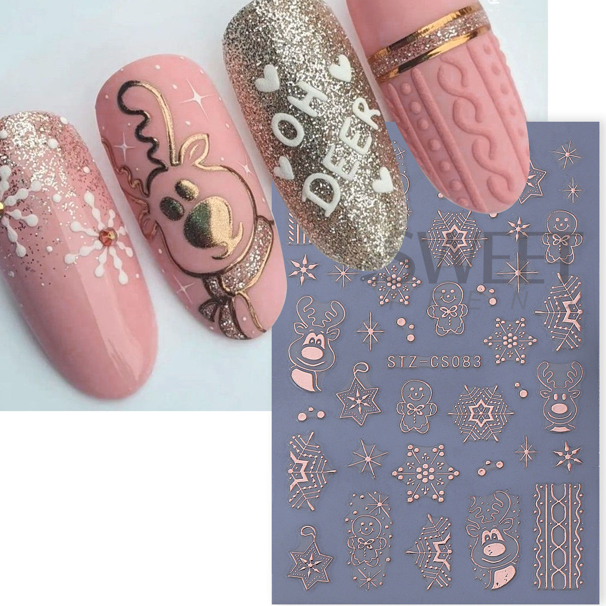 4pcs Winter Cartoon Christmas  - Nail Art Xmas Design ulasan dan harga