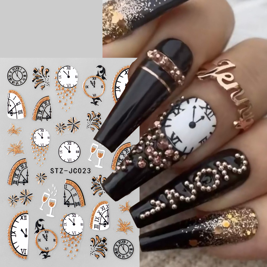 2 pcs 3D New Year Clock Firewo - Nail Art Old Money ulasan dan harga