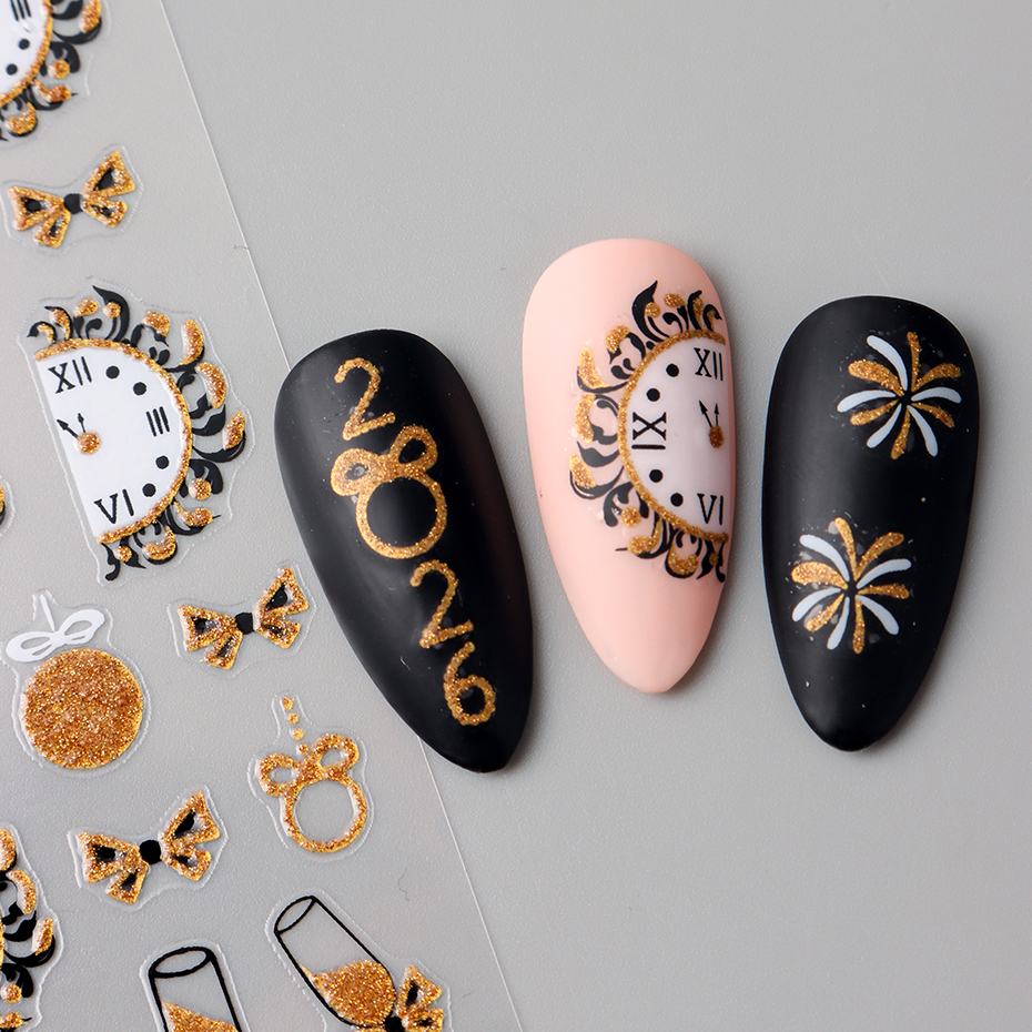 2 pcs 3D New Year Clock Firewo - Nail Art Old Money ulasan dan harga