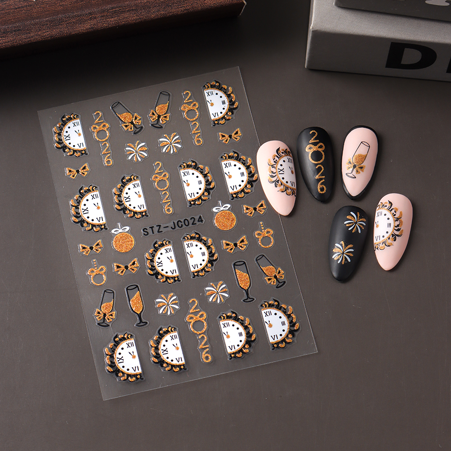 2 pcs 3D New Year Clock Firewo - Nail Art Old Money ulasan dan harga