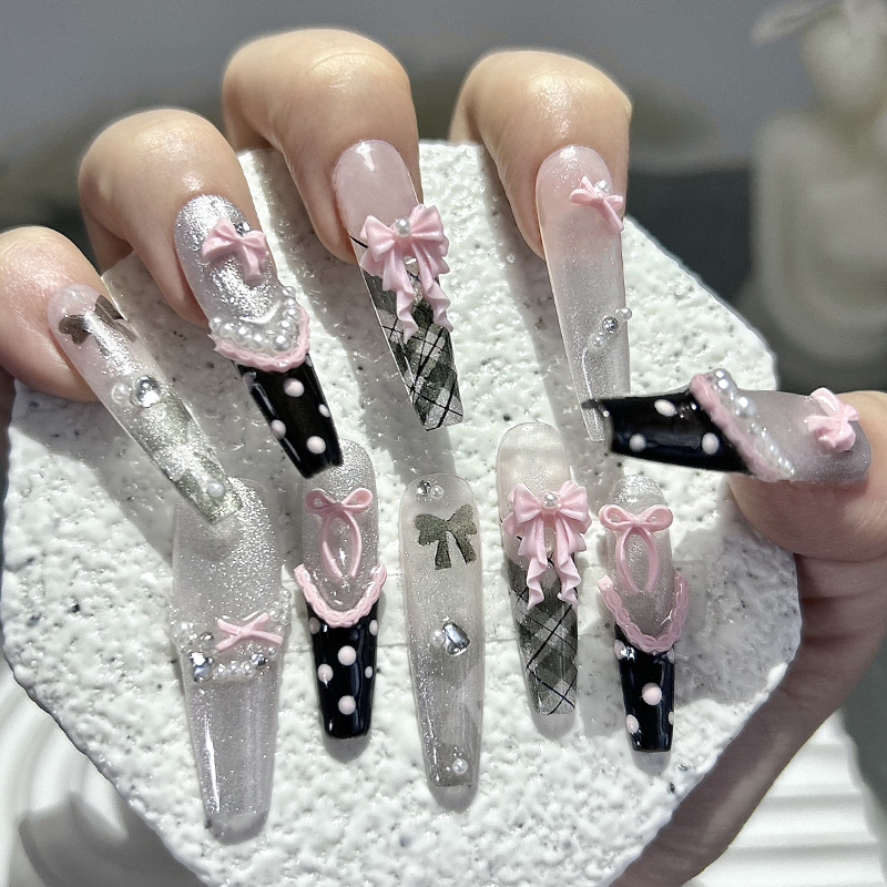 10PCS Y2K Black Pink French Ha - Nail Art Overlay ulasan dan harga