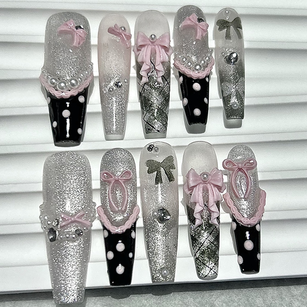 10PCS Y2K Black Pink French Ha - Nail Art Overlay ulasan dan harga