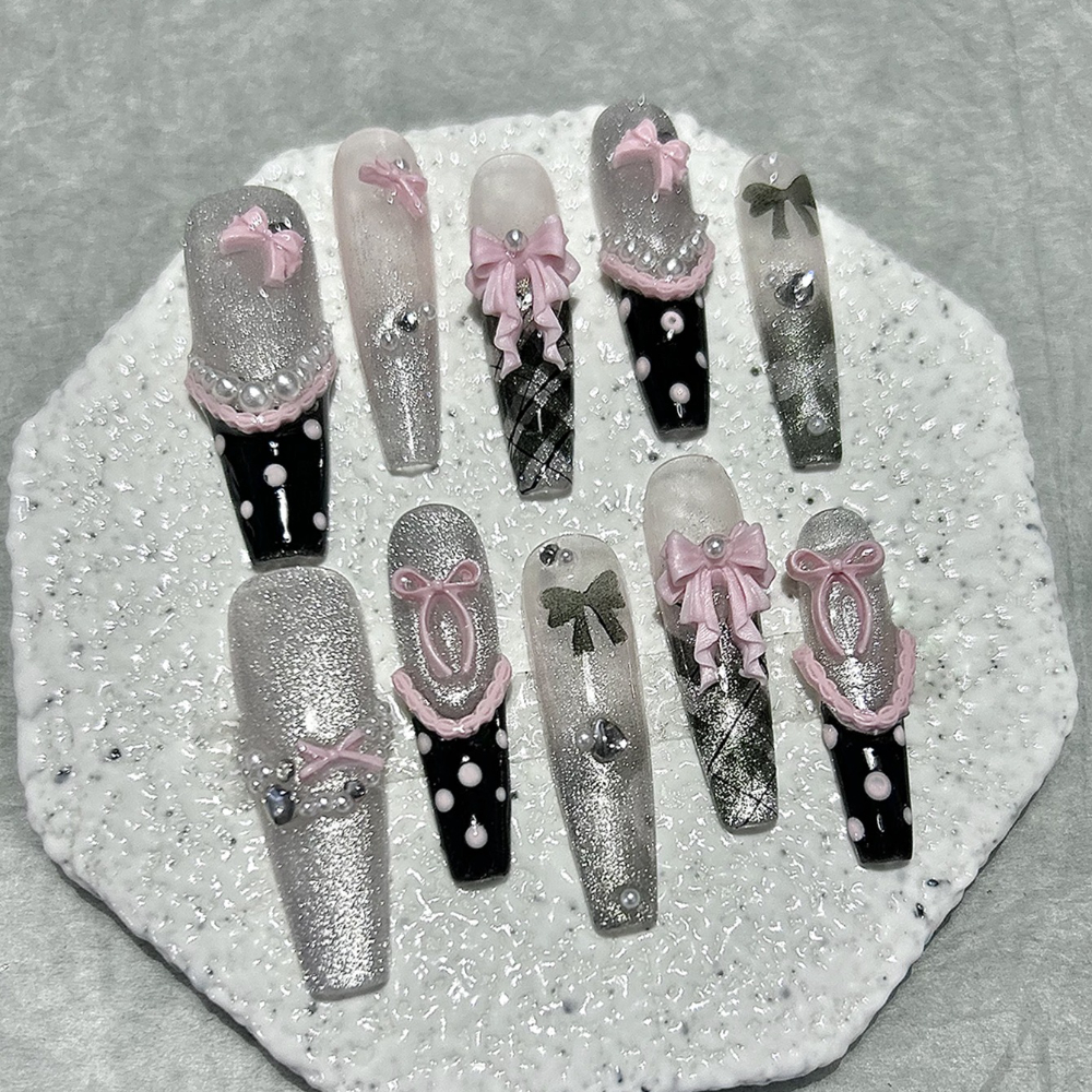 10PCS Y2K Black Pink French Ha - Nail Art Overlay ulasan dan harga