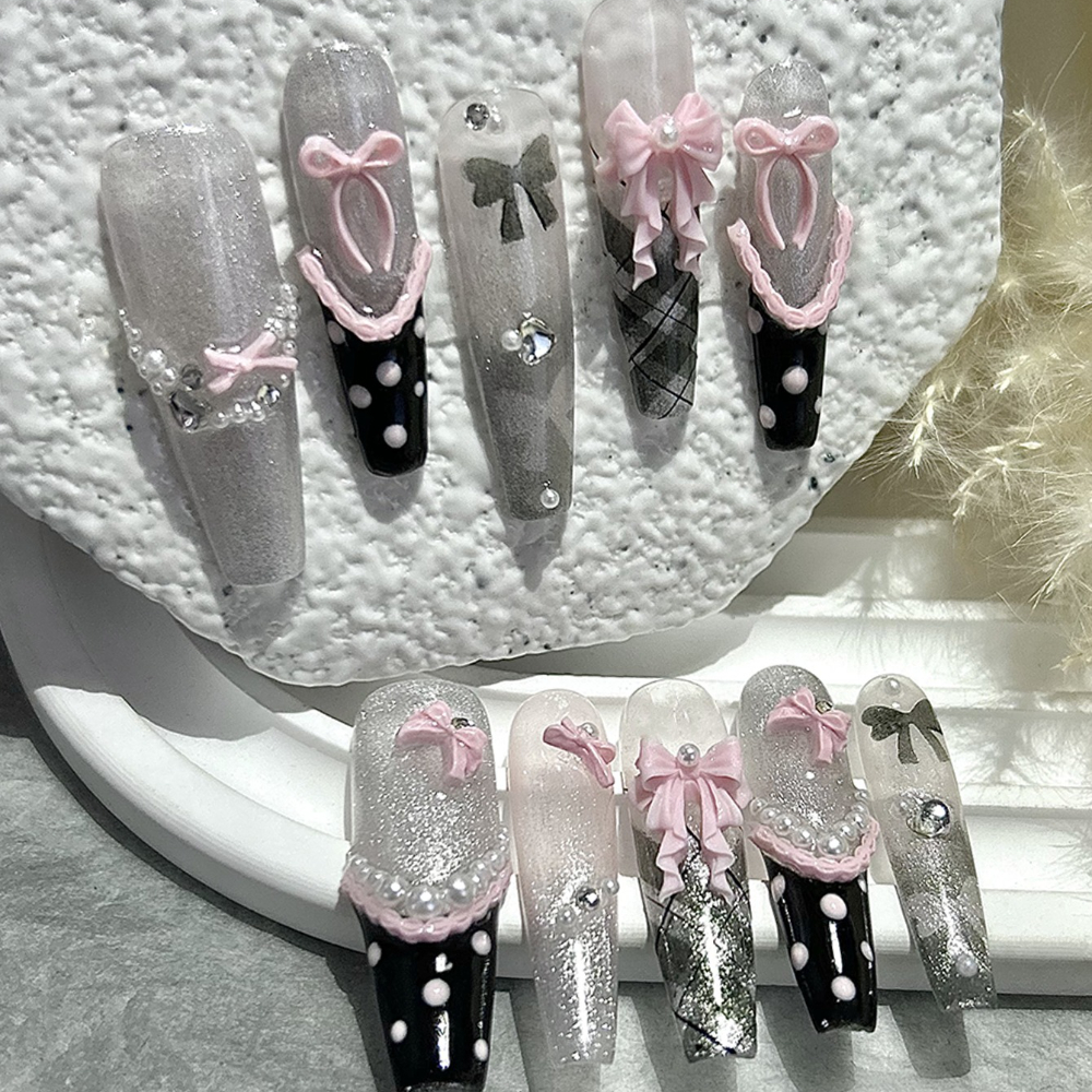 10PCS Y2K Black Pink French Ha - Nail Art Overlay ulasan dan harga