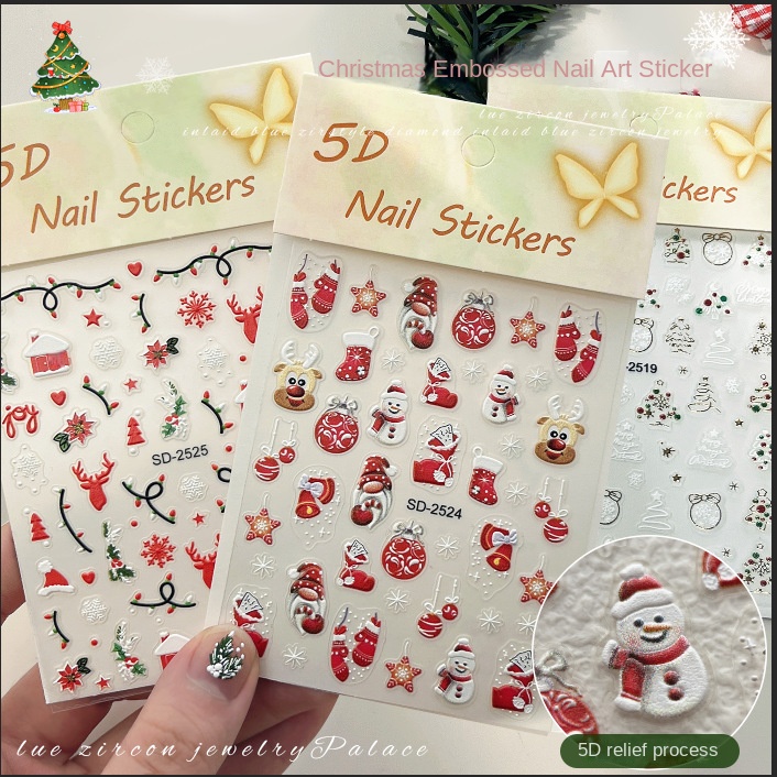 1pcs Christmas 5D Embossed Nai - Nail Art Xmas Stickers ulasan dan harga