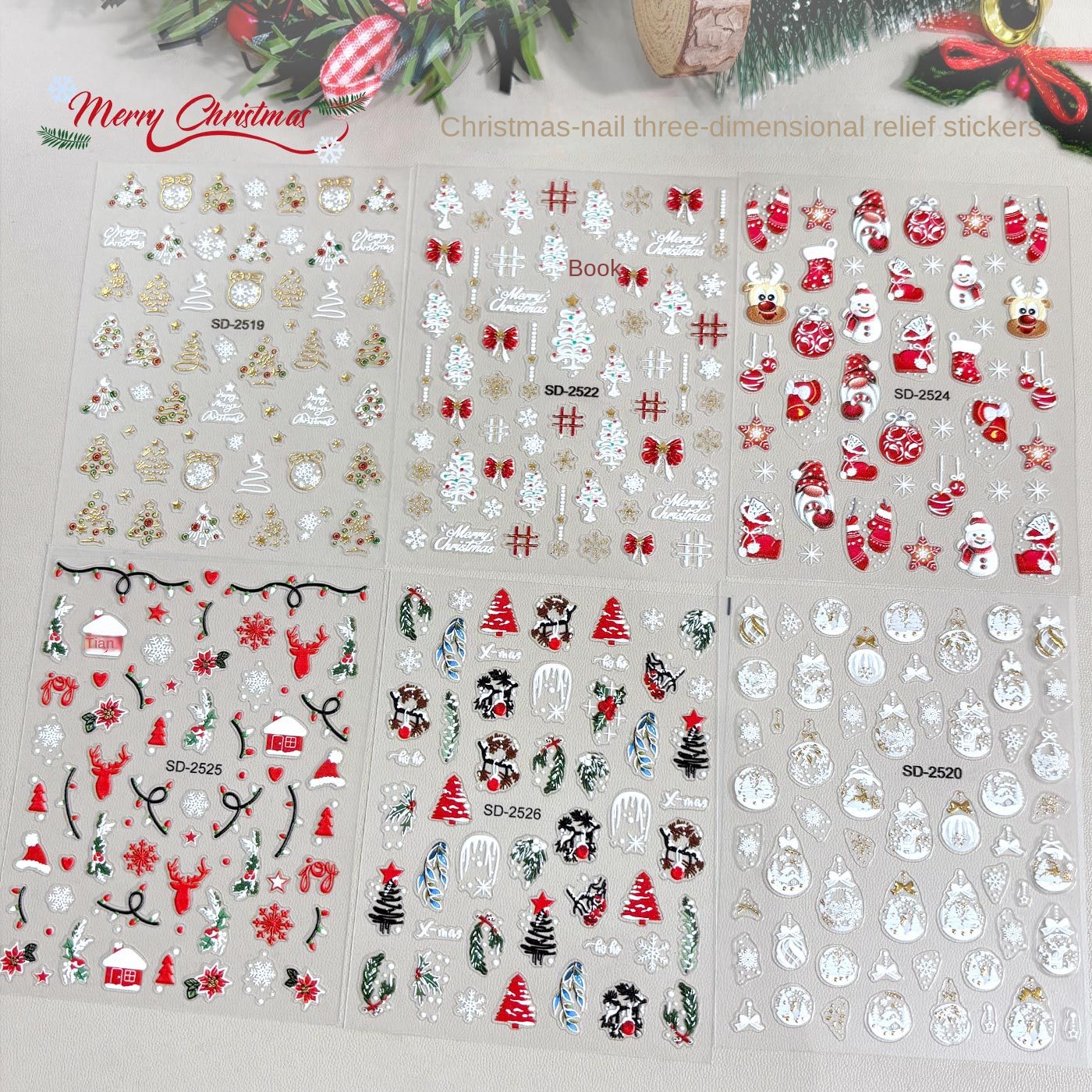 1pcs Christmas 5D Embossed Nai - Nail Art Xmas Stickers ulasan dan harga