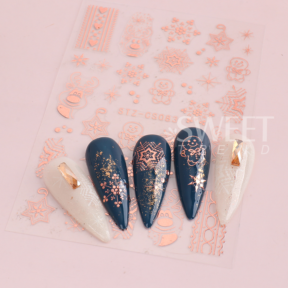 2pcs 3D Rose Gold Christmas Na - Nail Art Xmas Design ulasan dan harga