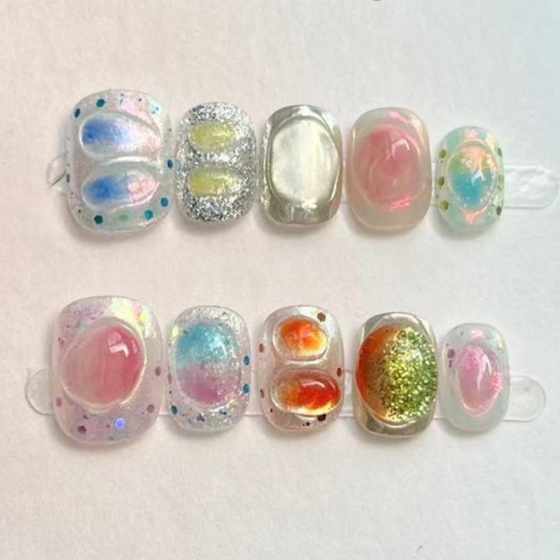 10Pcs Cute Short Round Handmad - Nail Art Overlay ulasan dan harga