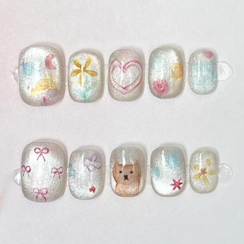 10Pcs Cute Short Round Handmad - Nail Art Overlay ulasan dan harga