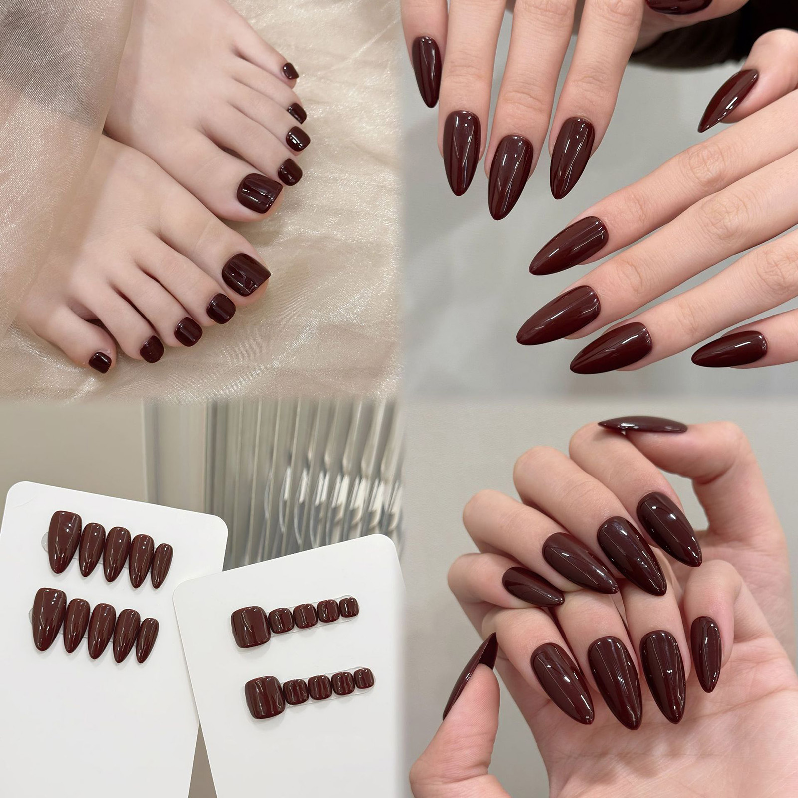 10pcs Handmade Solid Color Alm - Nail Art Emerald ulasan dan harga