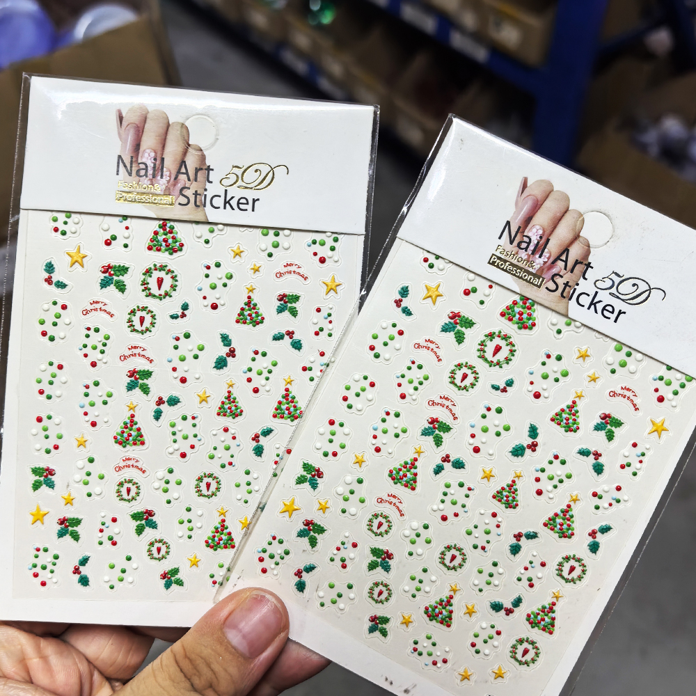 1pcs Red-Green-white Dot 5D Ch - Nail Art Xmas Stickers ulasan dan harga