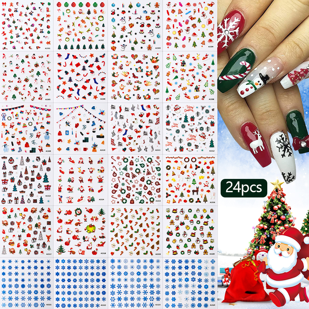 24pcs 3D Christmas Nail Art St - Nail Art Xmas Design ulasan dan harga