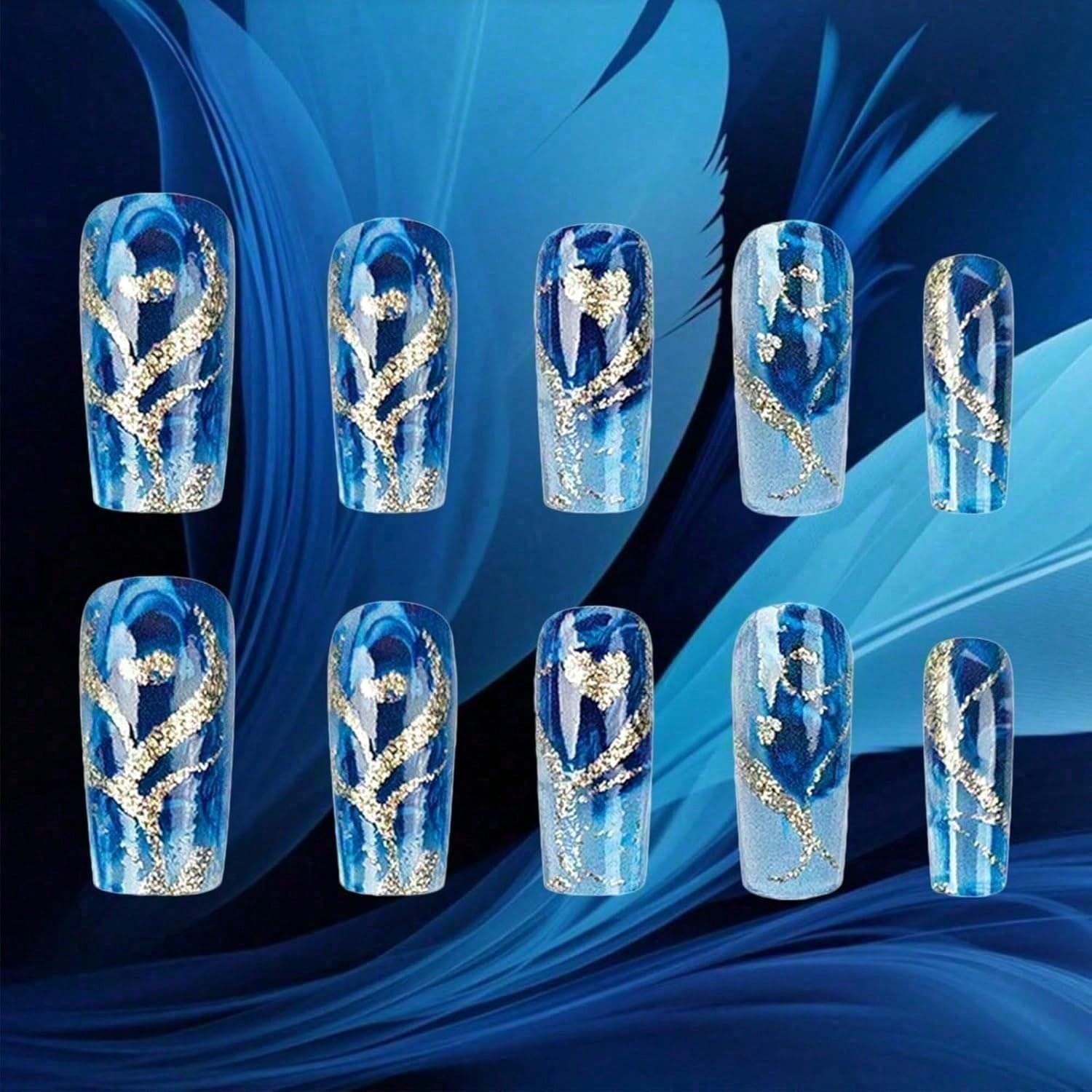 Gold Curve Sea Wave Press On N - Nail Art Emerald ulasan dan harga