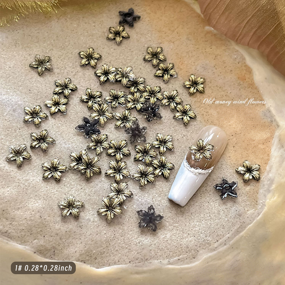 50pcs Black-Gold 3D Devil's Fl - Nail Art Old Money ulasan dan harga