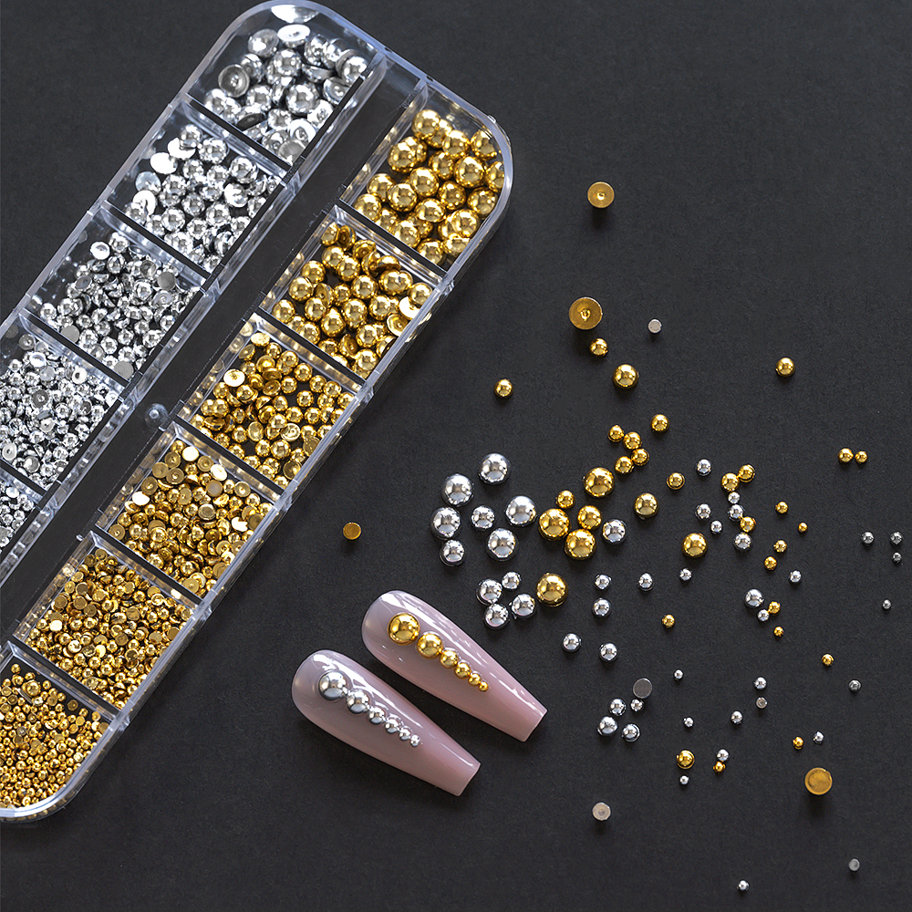 12Grids Gold/Sliver Half Round - Nail Art Xmas Design ulasan dan harga