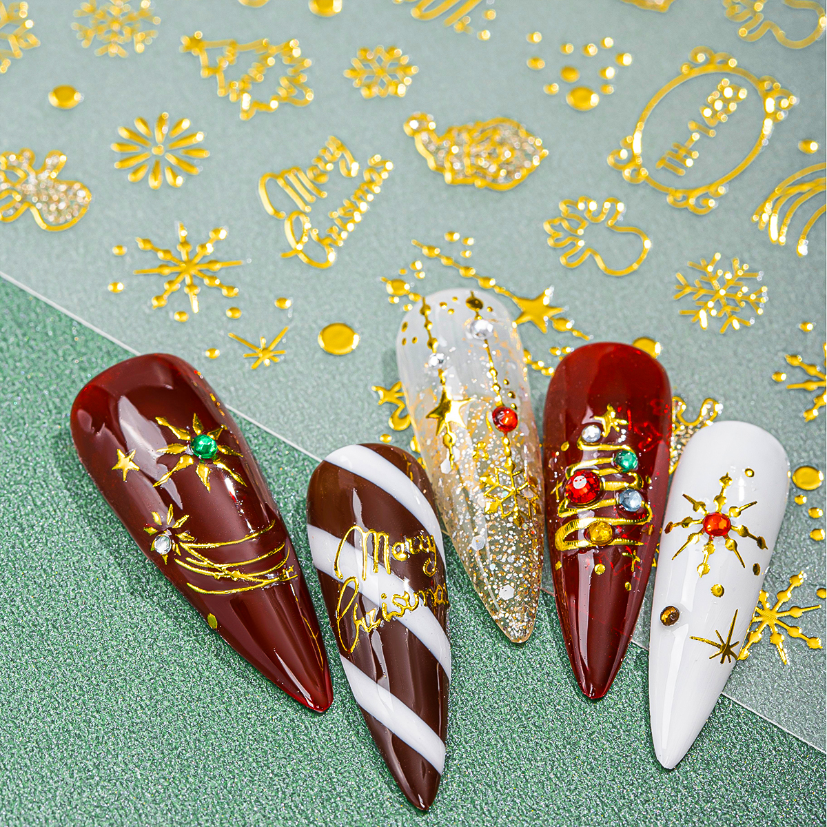 2pcs Cute New Year Cartoon Nai - Nail Art Xmas Stickers ulasan dan harga