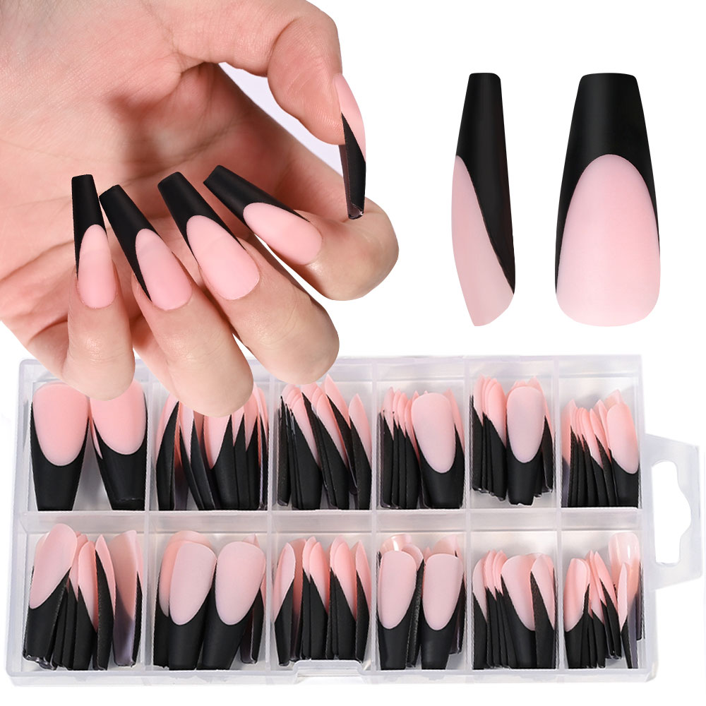 120PC Black French Gel Nail Ti - Nail Art Natural ulasan dan harga
